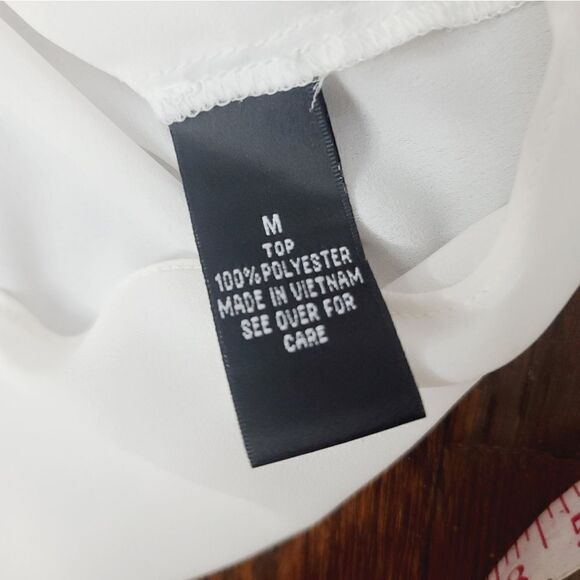 AGB White Semi Sheer Half Button Career Roll Sleeve Top Medium - Picture 9 of 10